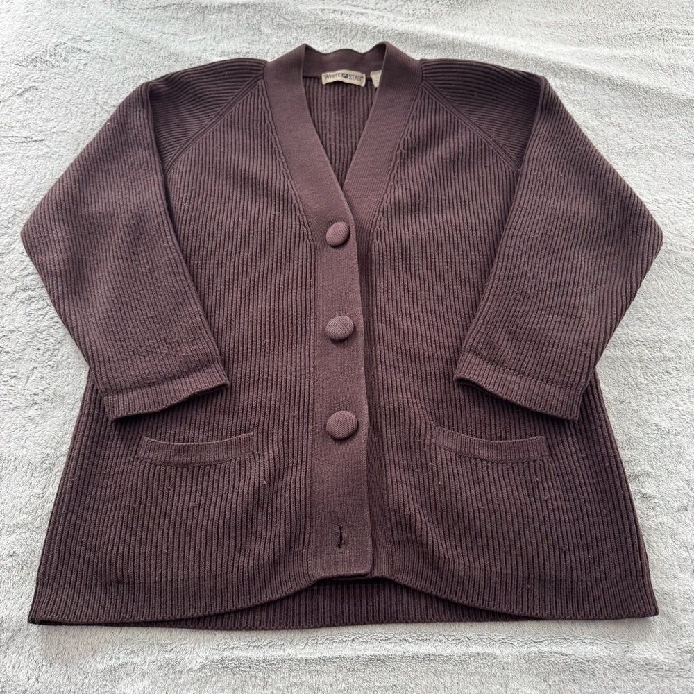 White Stag Women's Ribbed‎ Knit V-Neck Oversized Cardigan Sweater Size M Brown